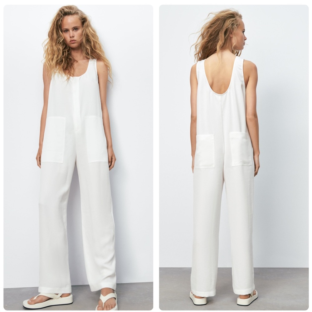 Zara Flowy‎ Oversized White Overalls - XS